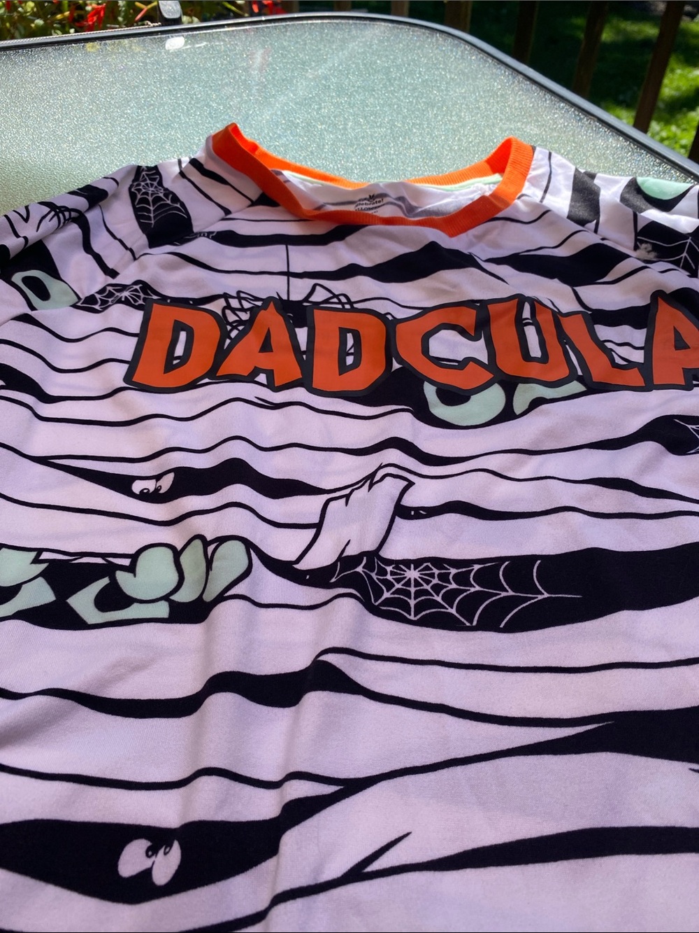 DADCULA Black & White Striped Rash Guard with Orange Trim